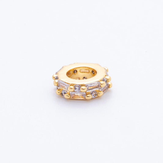 Pave Gold Round Donut Beads Charms 24K Gold Filled Geometric spacer beads Bracelet Necklace for DIY Jewelry Making Supply 11mm AF-1044