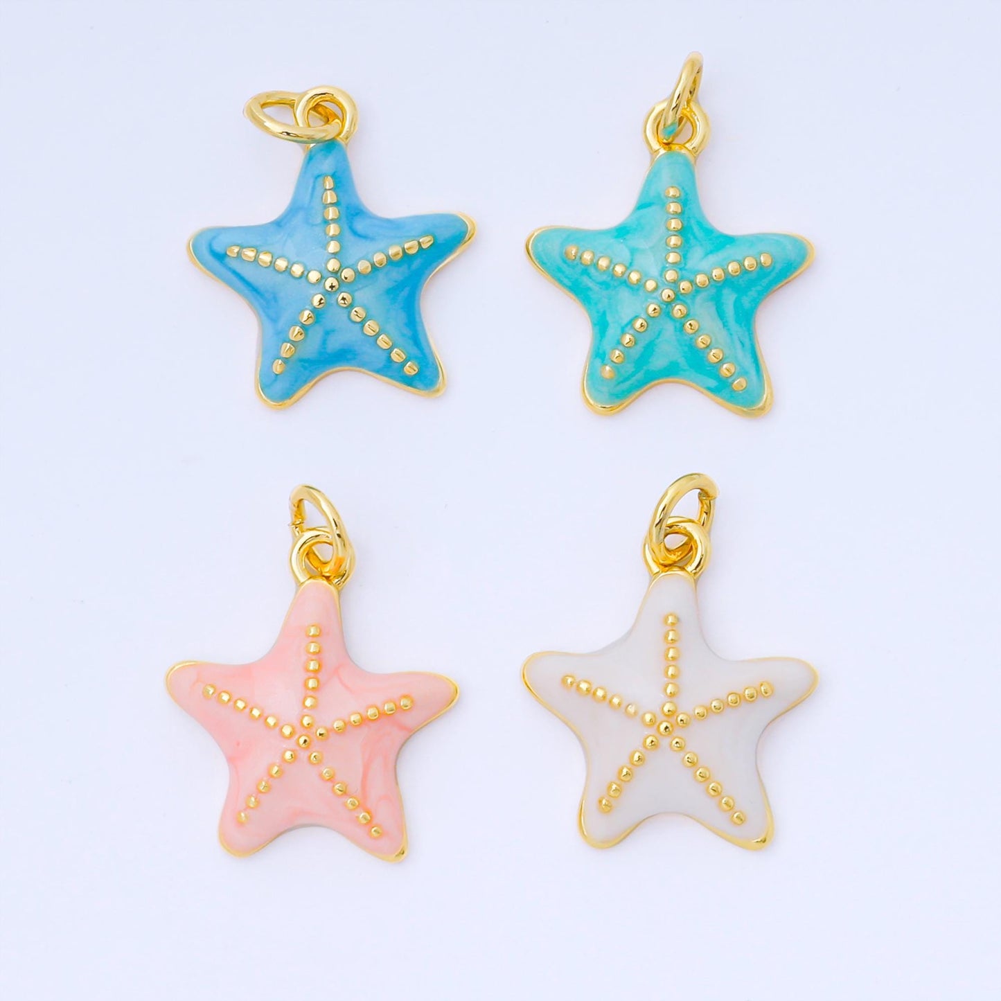 Dainty seafoam blue starfish pendant, 24k gold plated beaded texture seafoam blue enamel starfish charm | ag128