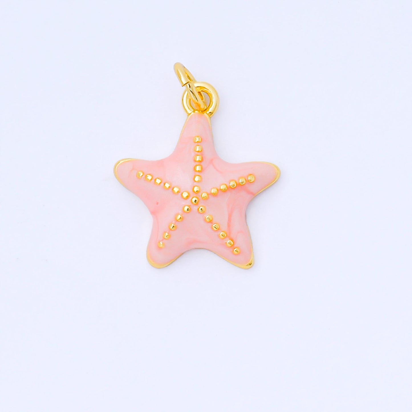 Dainty seafoam blue starfish pendant, 24k gold plated beaded texture seafoam blue enamel starfish charm | ag128