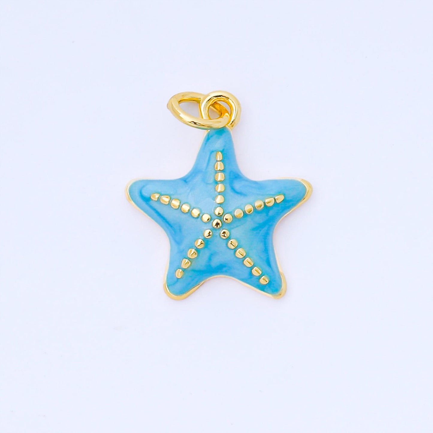 Dainty seafoam blue starfish pendant, 24k gold plated beaded texture seafoam blue enamel starfish charm | ag128