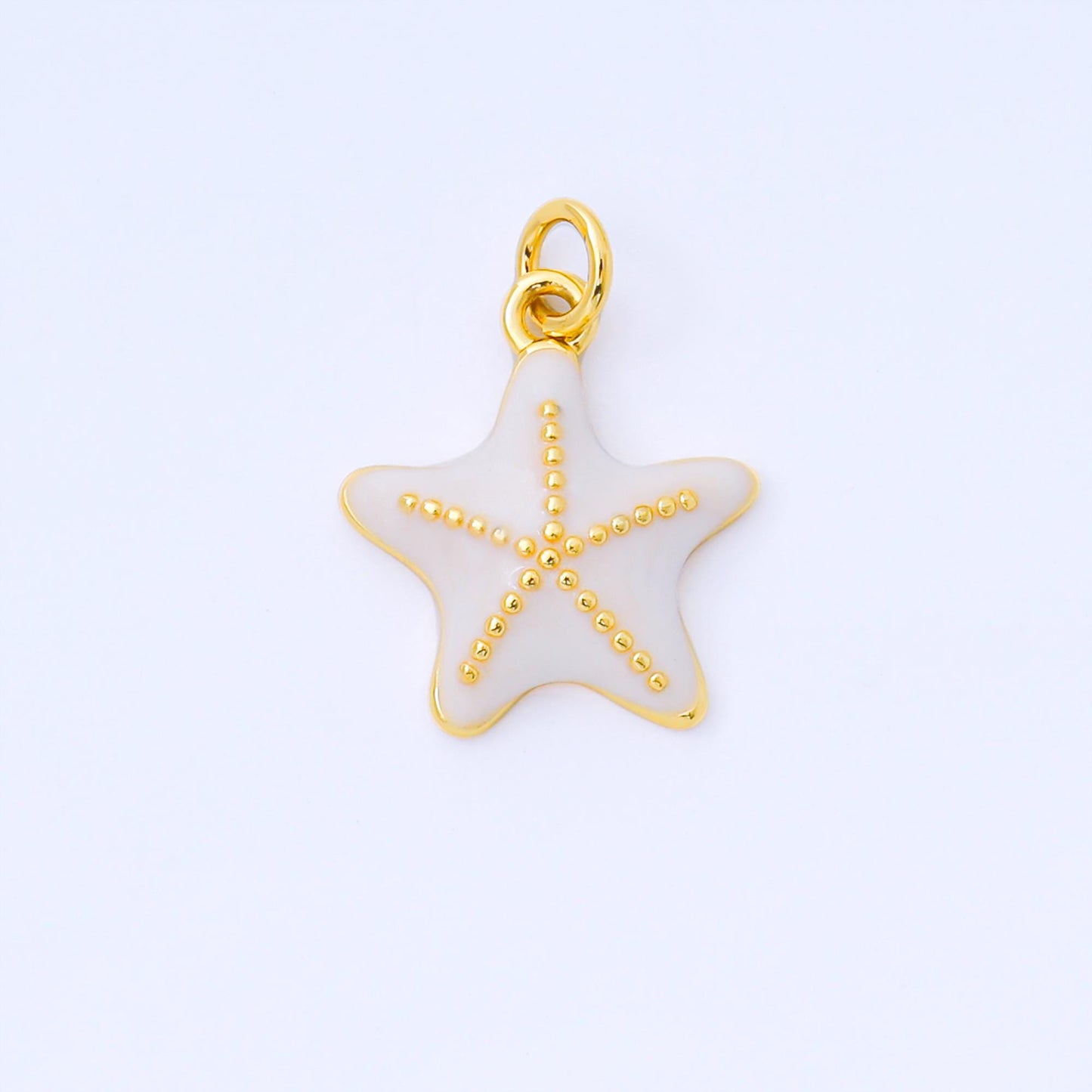 Dainty seafoam blue starfish pendant, 24k gold plated beaded texture seafoam blue enamel starfish charm | ag128