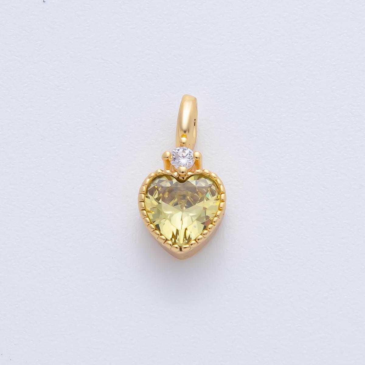 18k gold mini heart cz Yellow Purple Clear stone pendant, add on charm dainty crystal cz stone for necklace bracelet supply | AF-1385