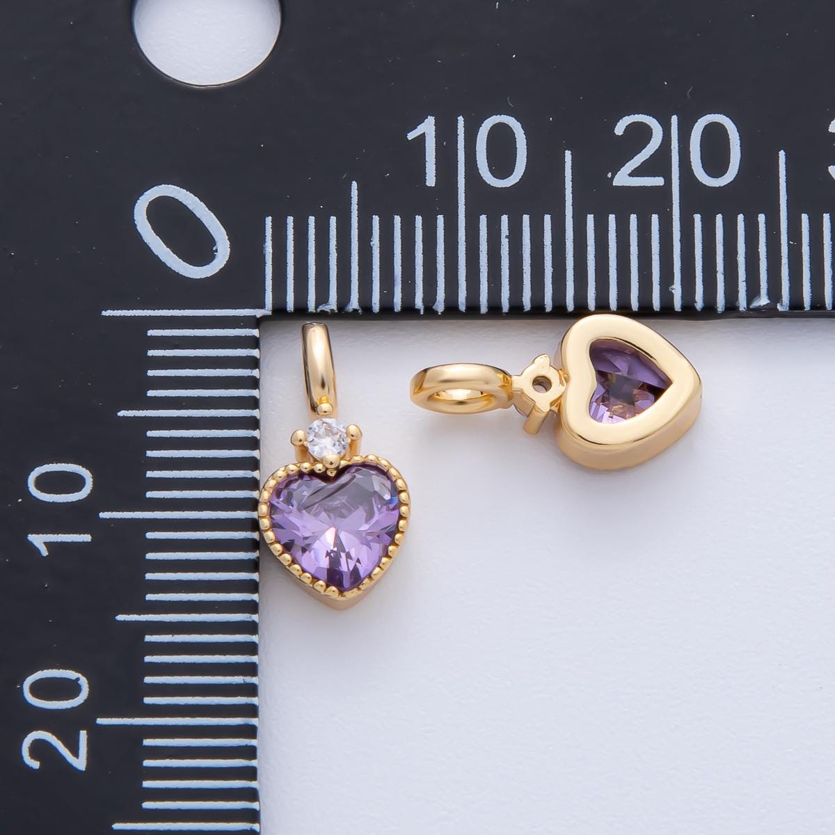 18k gold mini heart cz Yellow Purple Clear stone pendant, add on charm dainty crystal cz stone for necklace bracelet supply | AF-1385