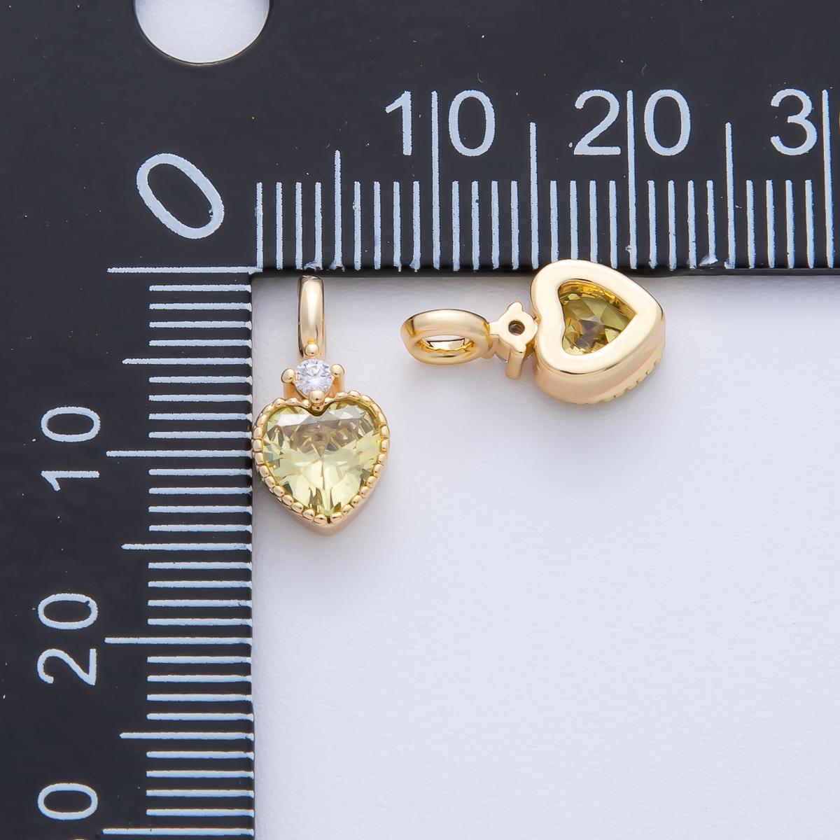 18k gold mini heart cz Yellow Purple Clear stone pendant, add on charm dainty crystal cz stone for necklace bracelet supply | AF-1385