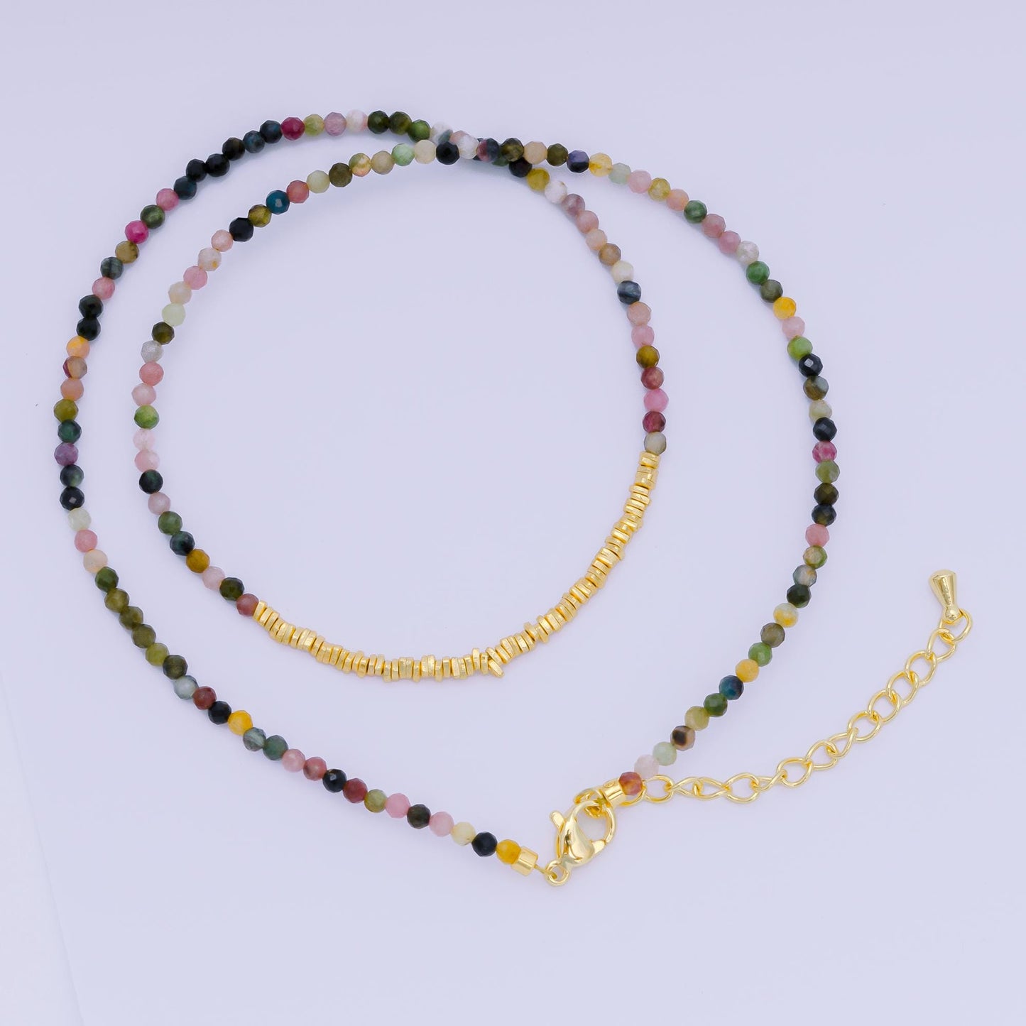 24K Gold Filled Colorful Gemstone Bead Necklace 16.92 Inch with Extender | WA-3626 - WA-3643