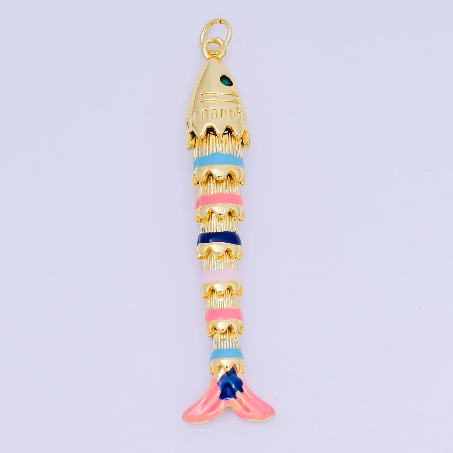 Multi Color Enamel Long 3d movable fish 24k gold filled pendant articulated sardine fish charm for necklace fish lover gift D-080