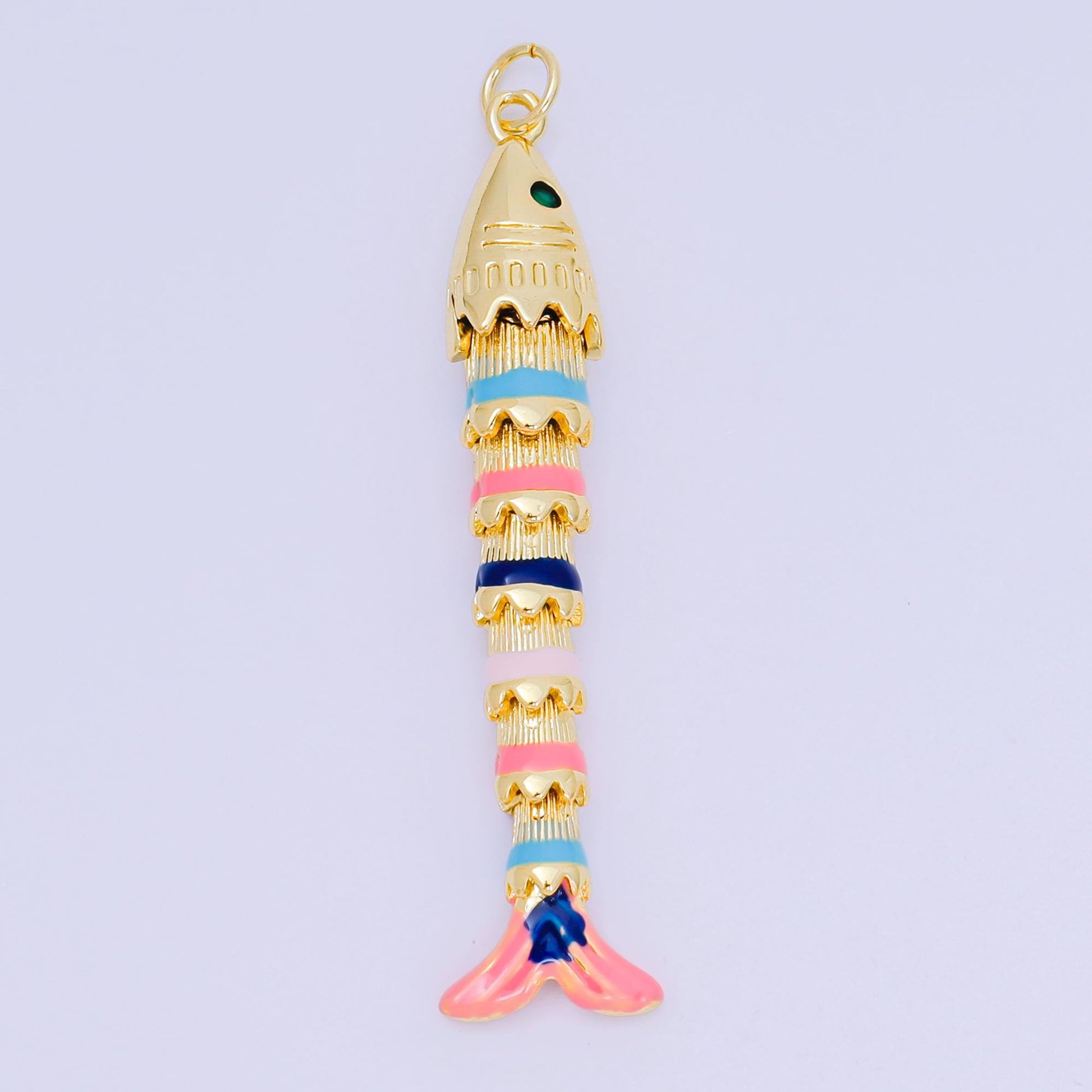 Multi Color Enamel Long 3d movable fish 24k gold filled pendant articulated sardine fish charm for necklace fish lover gift D-080