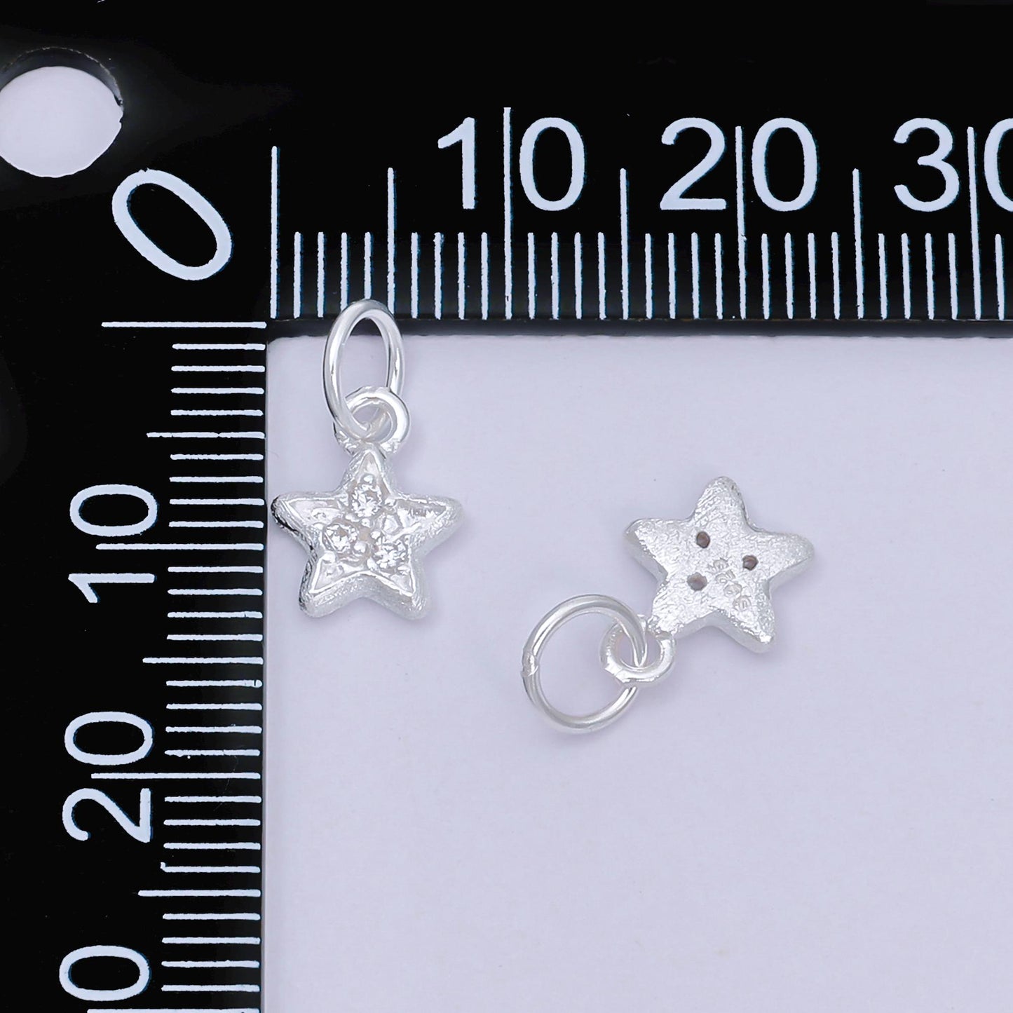 S925 Sterling Silver 10mm Micro Paved CZ Sparkle Little Star Dainty Charm | SL-679