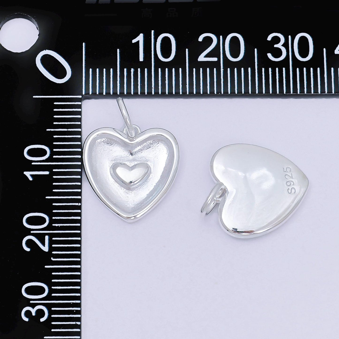 S925 Sterling Silver 14mm Double Outline Heart Charm | SL-681