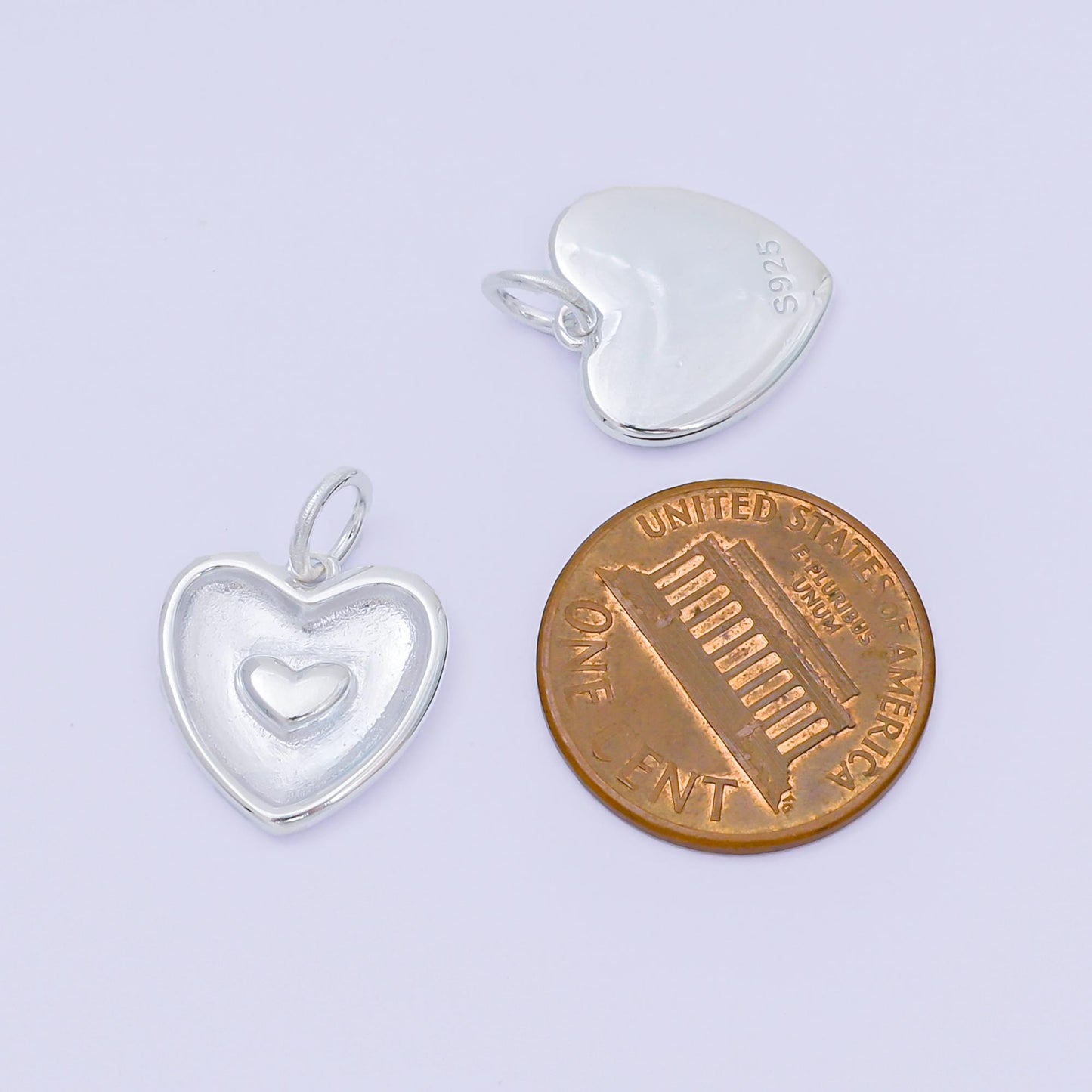 S925 Sterling Silver 14mm Double Outline Heart Charm | SL-681