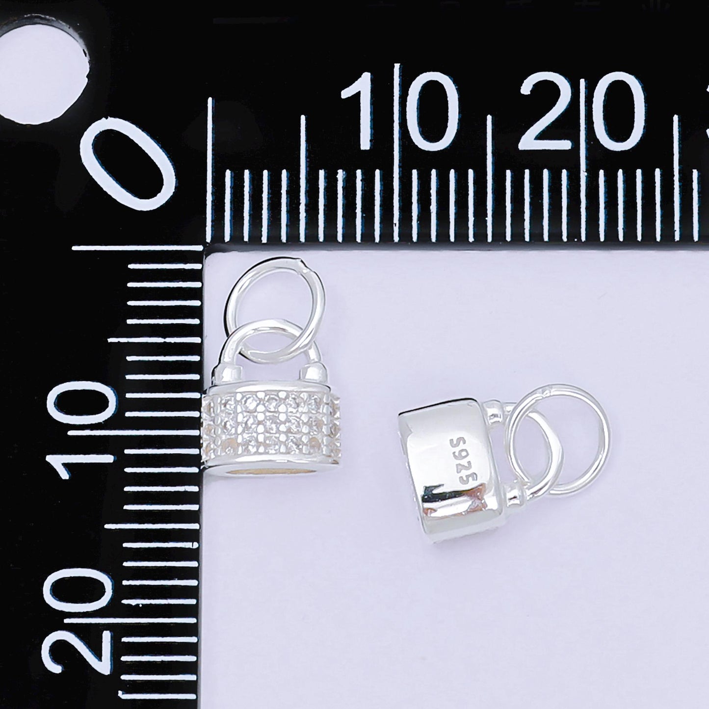 S925 Sterling Silver 8mm Micro Paved CZ Dainty Padlock Charm | SL-682