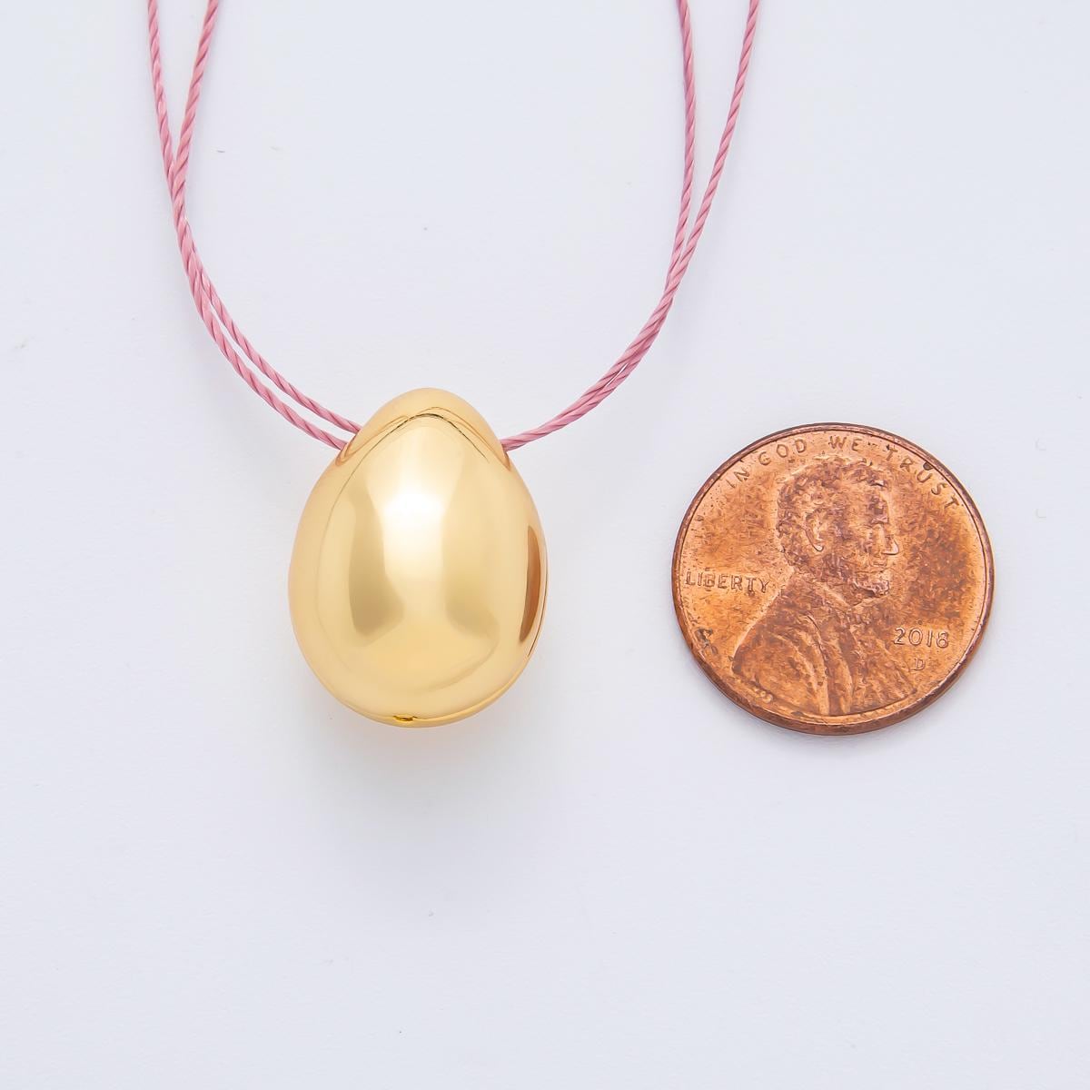 24K Gold Filled Pebble Bean Charm Slider Spacer Charm for Cord Necklace Making AF-A1048