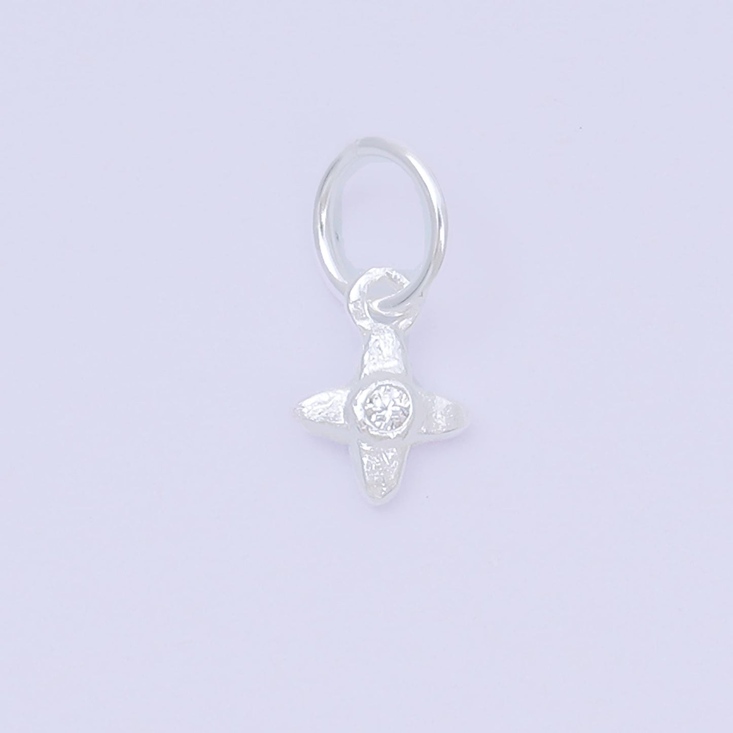 S925 Sterling Silver 10mm Micro Paved CZ Sparkle Little Star Dainty Charm | SL-679