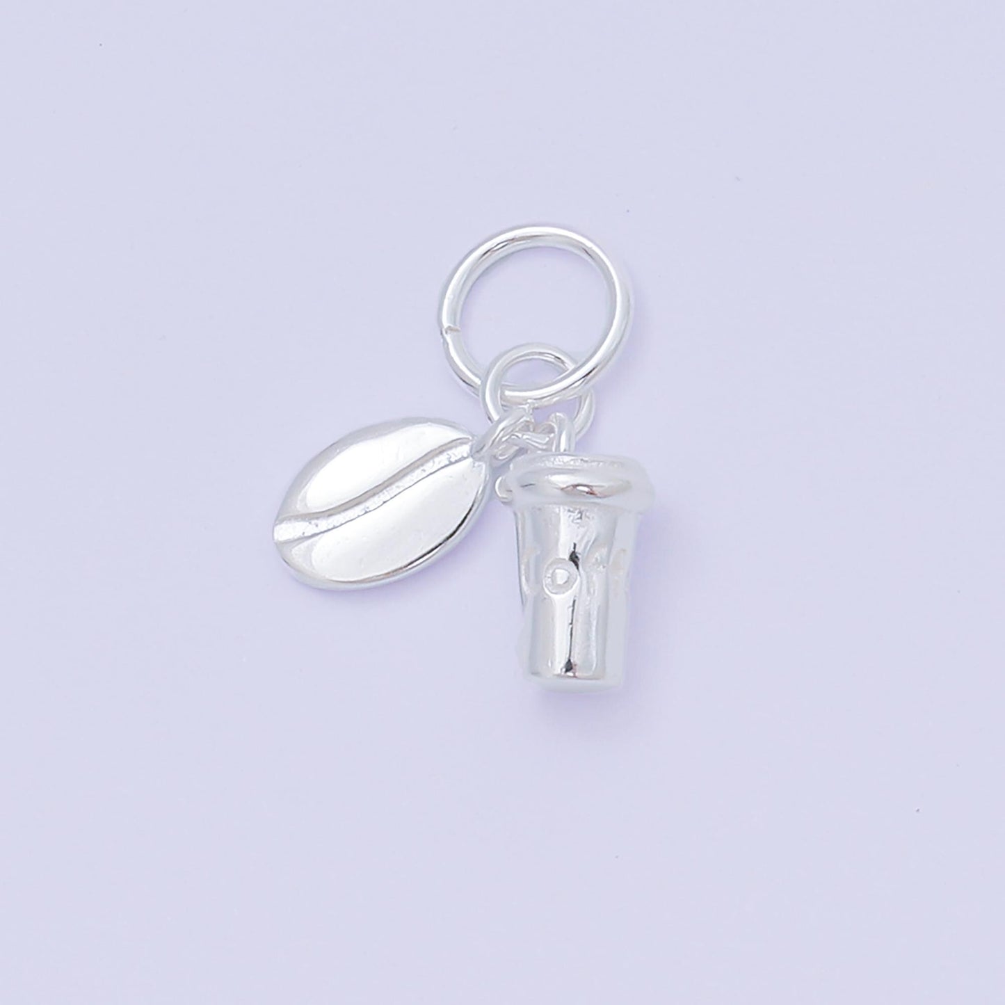 S925 Sterling Silver 9mm Ice Coffee Cup & Coffee Bean Set Charm | SL-684