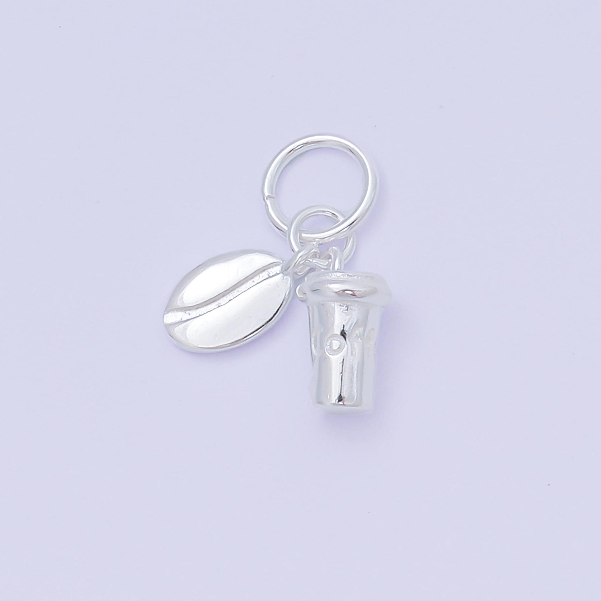 S925 Sterling Silver 9mm Ice Coffee Cup & Coffee Bean Set Charm | SL-684