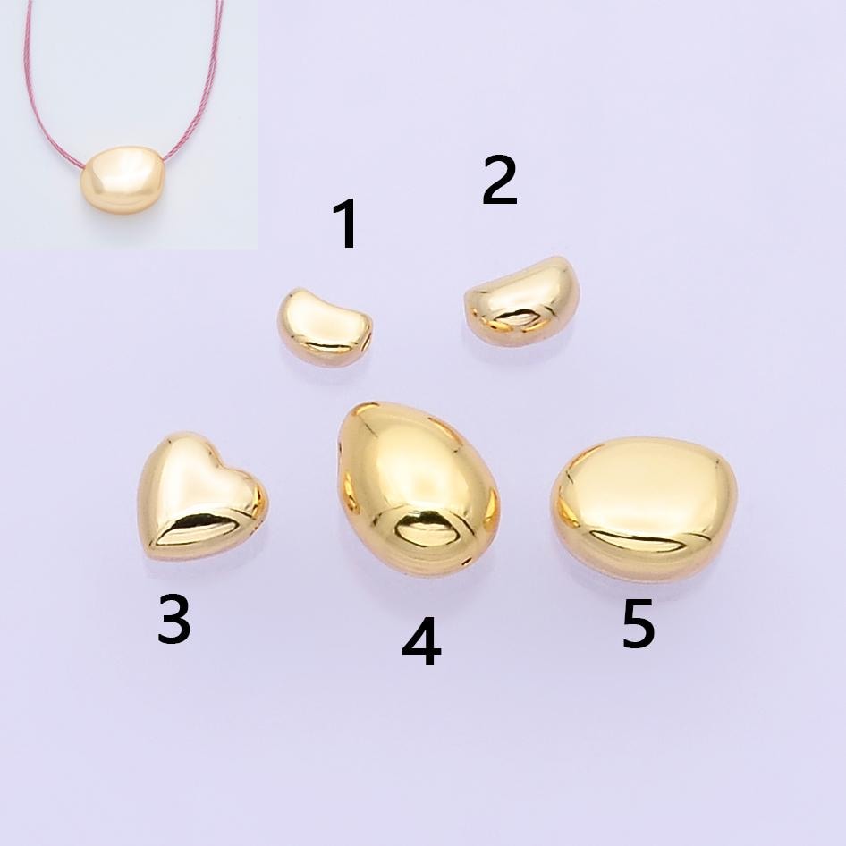24K Gold Filled Pebble Bean Charm Slider Spacer Charm for Cord Necklace Making AF-A1048