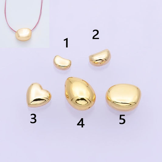 24K Gold Filled Pebble Bean Charm Slider Spacer Charm for Cord Necklace Making AF-A1048