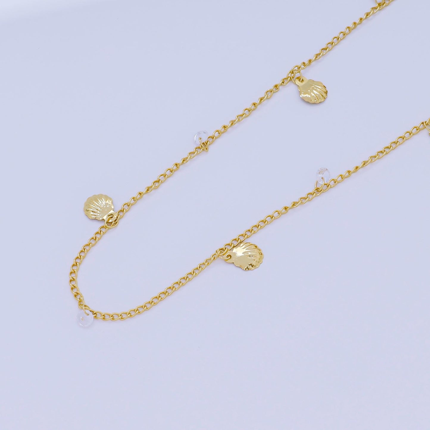 24K Gold Filled 2mm Round CZ Seashell Classic Curb Chain by Yard | ROLL-1673