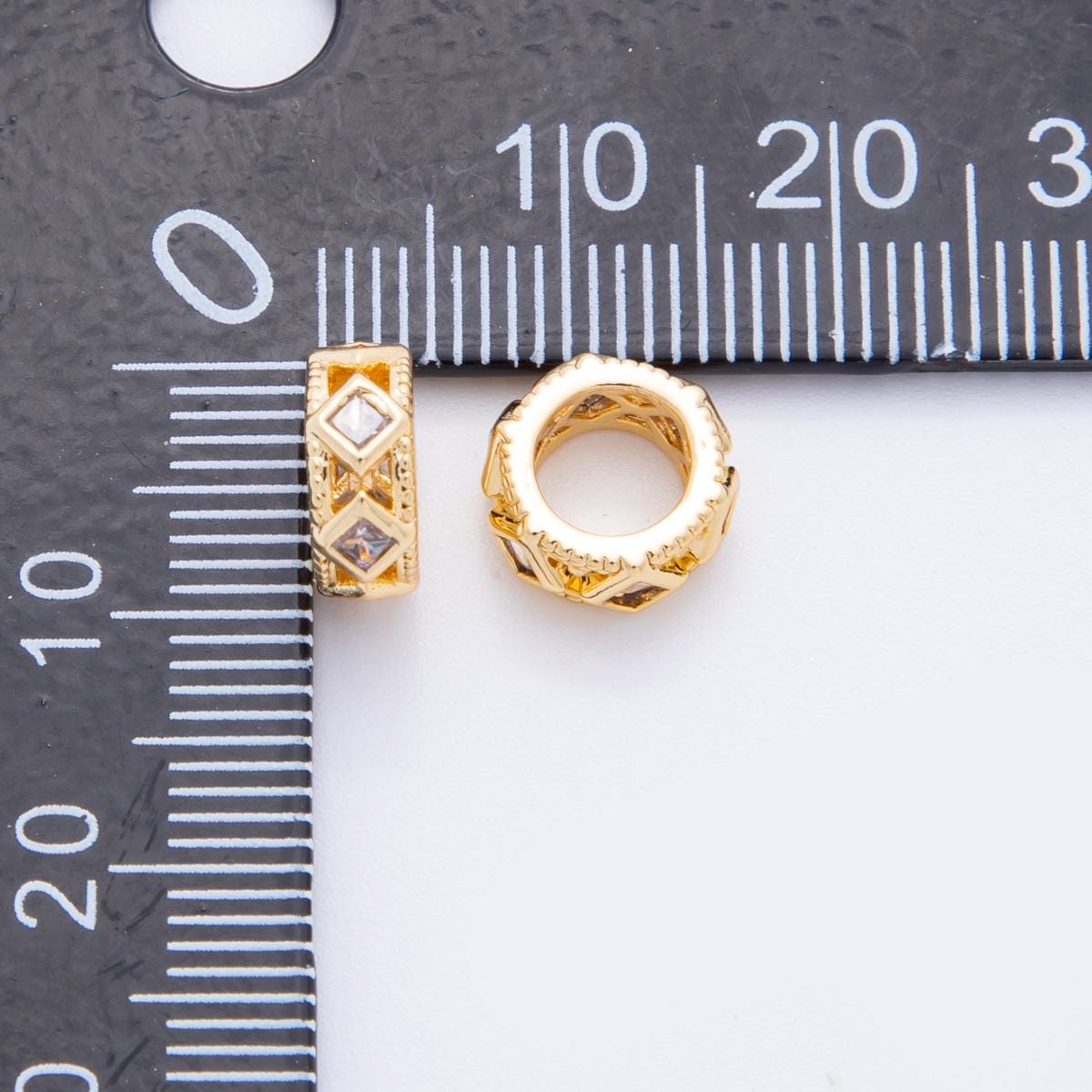 Gold micro pave Round beads charms 24k gold filled Donut spacer beads bracelet necklace for diy jewelry making supply AF-1057