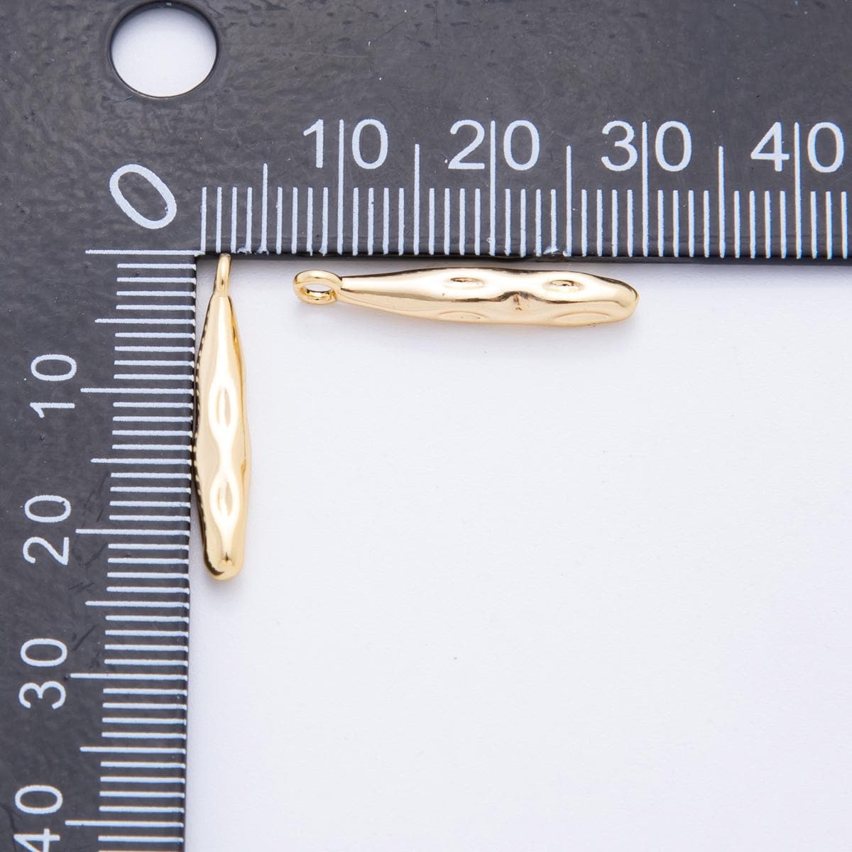 Long Abstract Dented Cave Man Sticks Pendant, 18K Gold Filled Hammered Sticks Charm for Jewelry Making | E-661