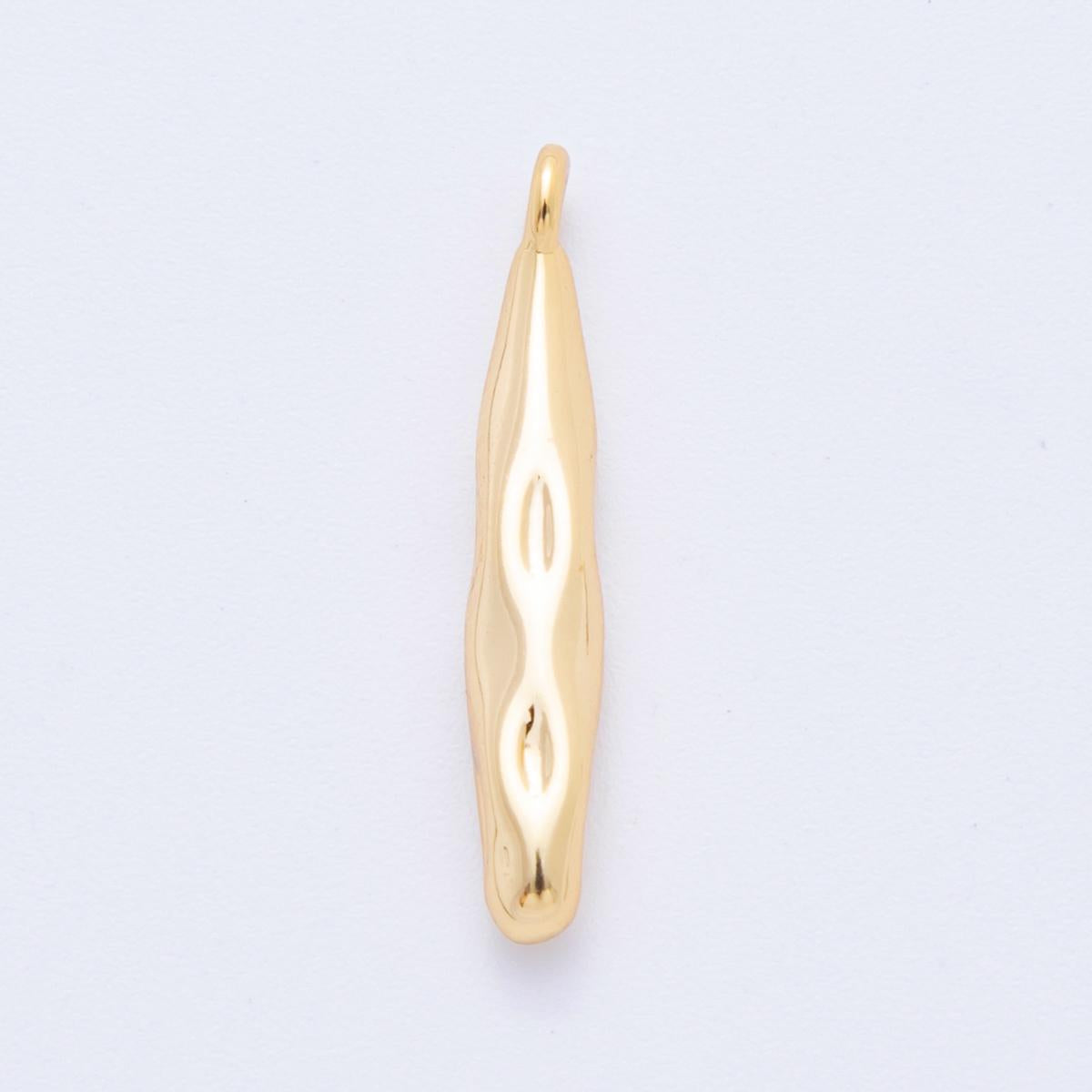 Long Abstract Dented Cave Man Sticks Pendant, 18K Gold Filled Hammered Sticks Charm for Jewelry Making | E-661
