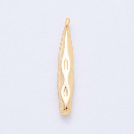 Long Abstract Dented Cave Man Sticks Pendant, 18K Gold Filled Hammered Sticks Charm for Jewelry Making | E-661