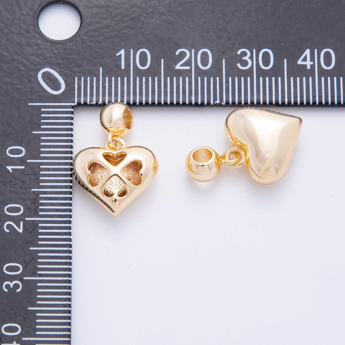 24k gold filled Puffy Heart rondelle bail drop pendant | E-658