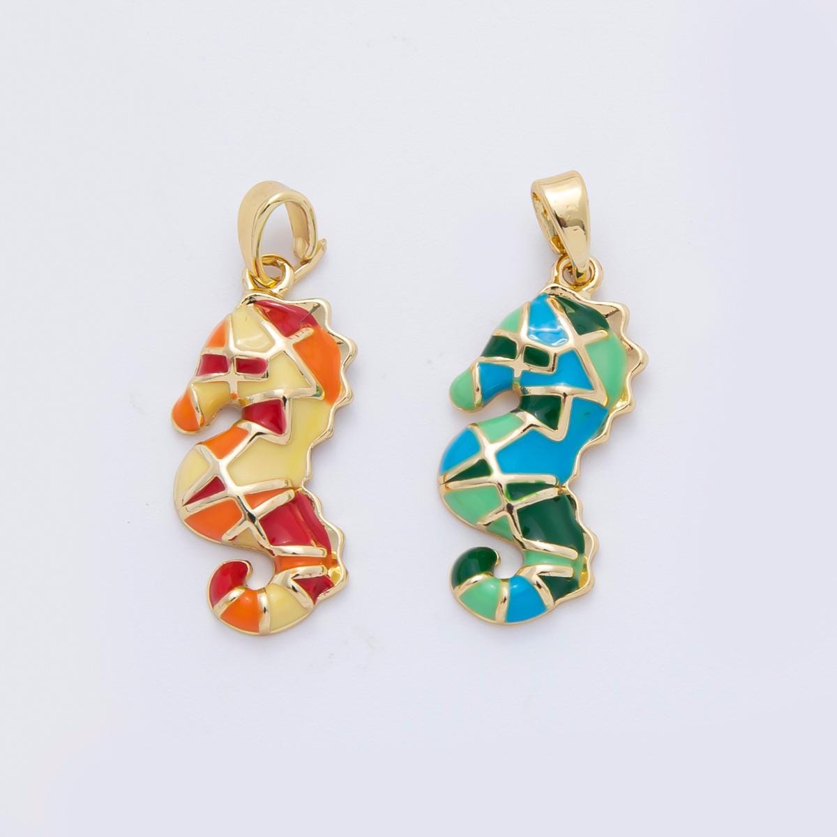 14k gold filled multicolor enamel sea horse kids animal charm | AF-1103