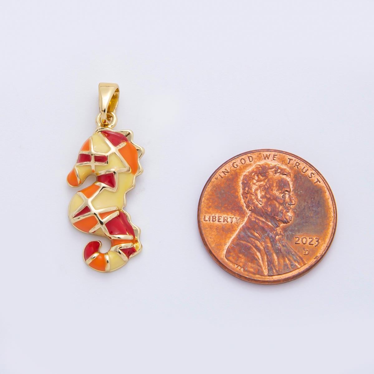 14k gold filled multicolor enamel sea horse kids animal charm | AF-1103