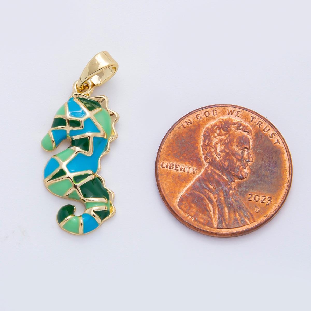 14k gold filled multicolor enamel sea horse kids animal charm | AF-1103