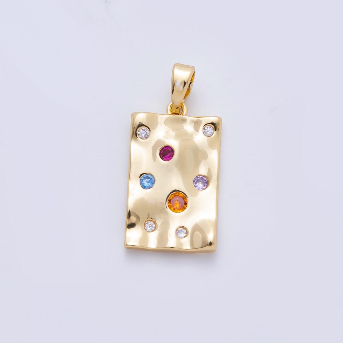 Dainty Rectangle tile gold charm, bubble charm, bubble pendant, bubble geometric charm, tiny Multi Color cz charm 18K Gold Filled