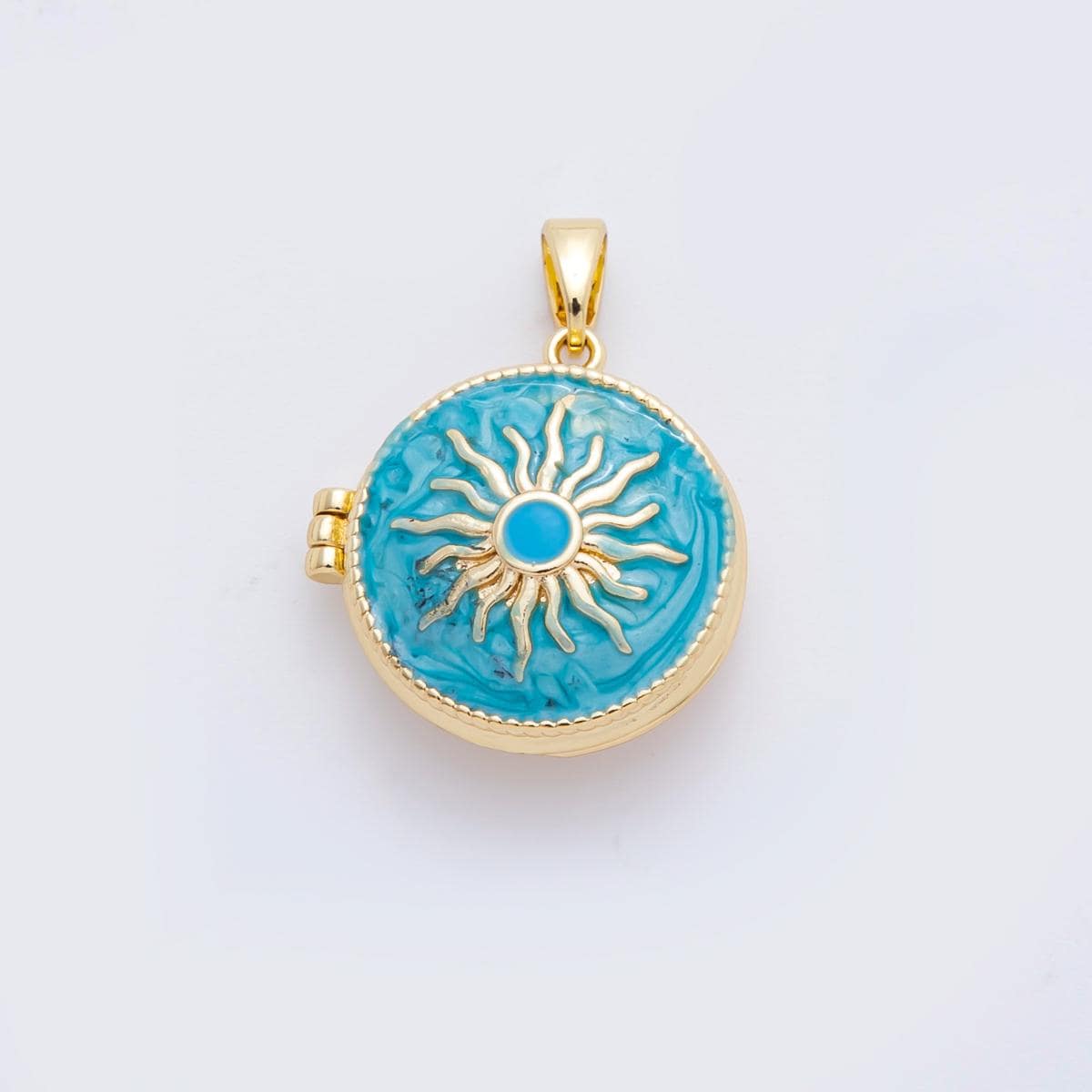 Gold Locket Pendant, Golden Round Sun Pendant Photo Jewelry Making Enamel Locket Charms necklace AF-A1109