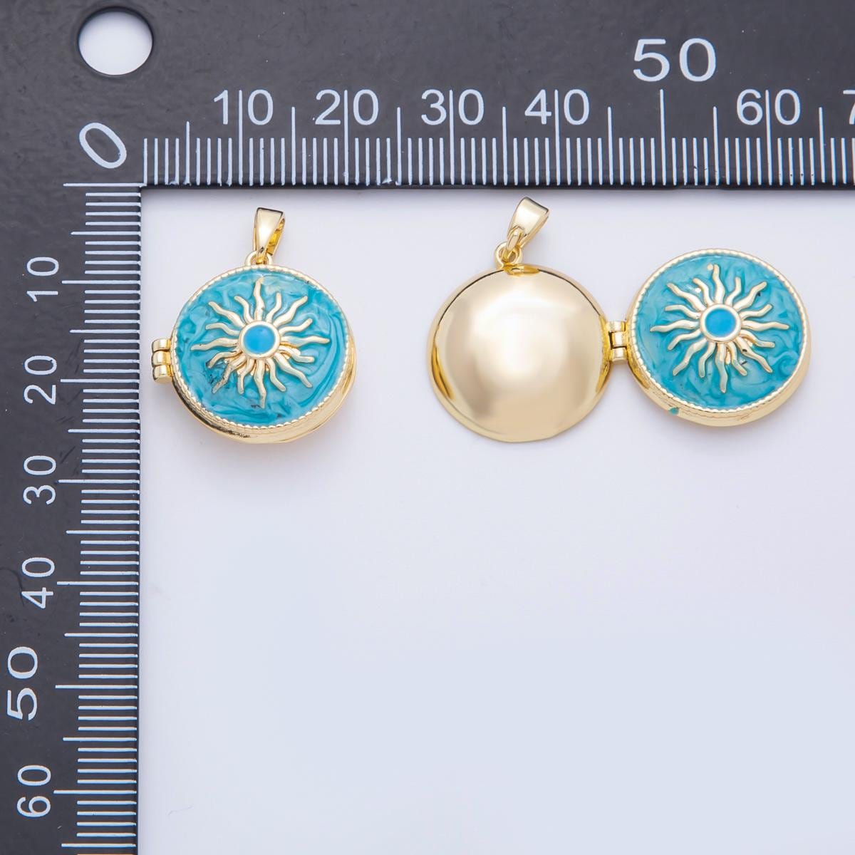 Gold Locket Pendant, Golden Round Sun Pendant Photo Jewelry Making Enamel Locket Charms necklace AF-A1109