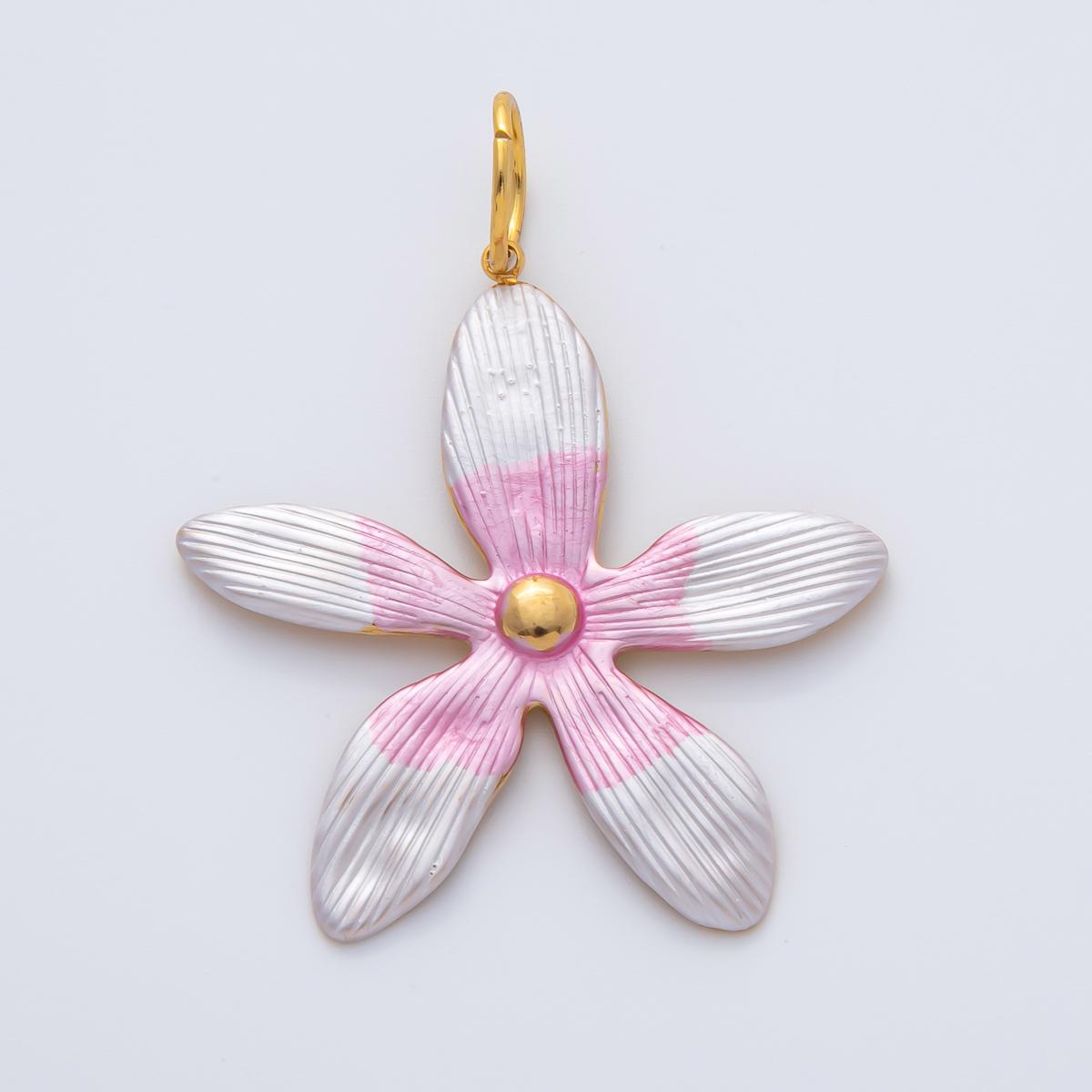 Big Gold Flower Charms, Gold Enamel Plumeria Pendant, White Floral Charm for DIY Earring Necklace Jewelry Making AH-755