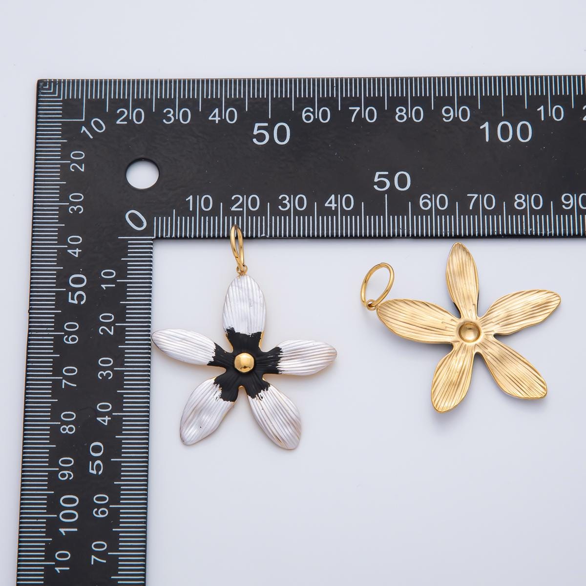 Big Gold Flower Charms, Gold Enamel Plumeria Pendant, White Floral Charm for DIY Earring Necklace Jewelry Making AH-755
