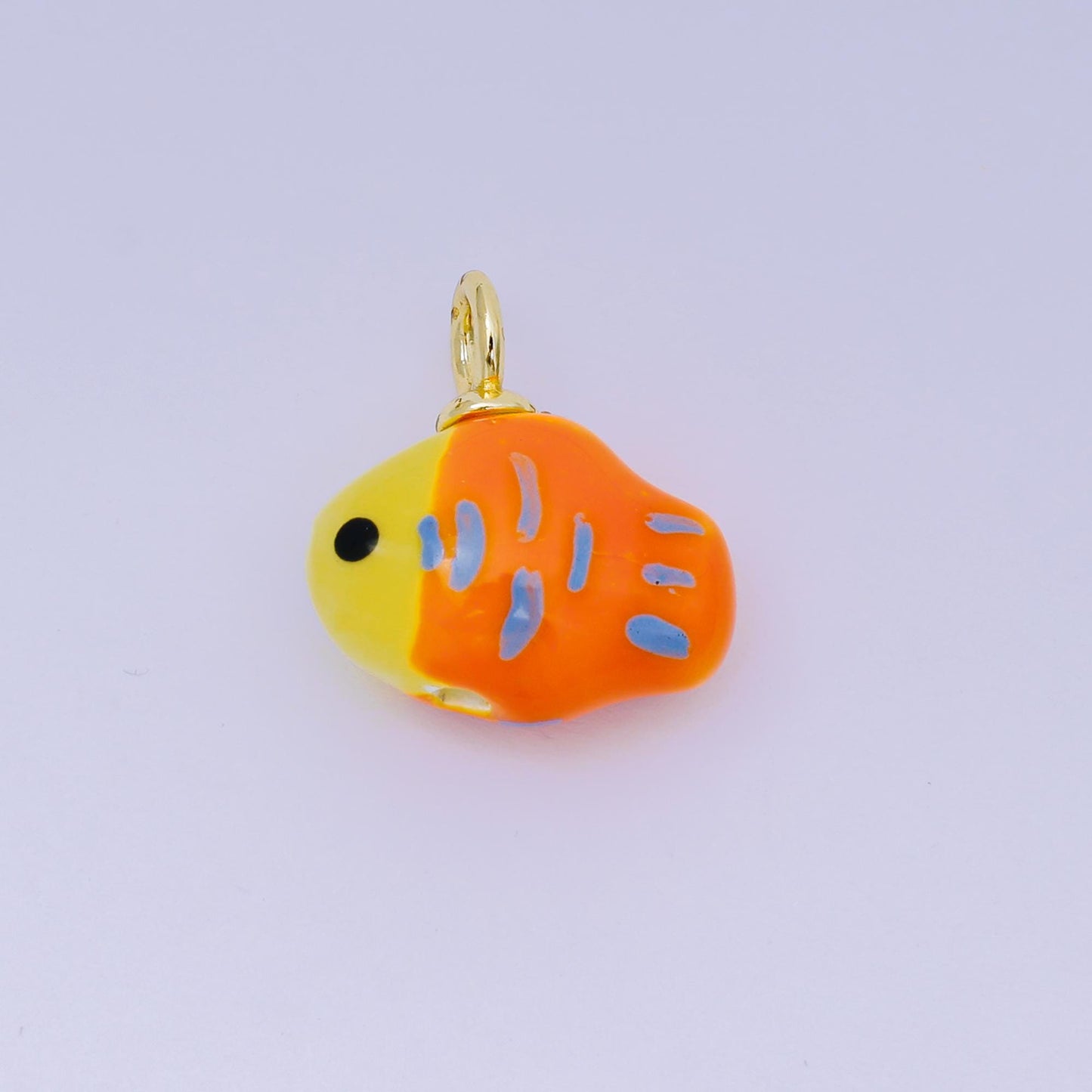 24K Gold Filled 20mm Ceramic Art Under The Sea Fish Animal Charm in Teal, Green & Yellow | AF-1261