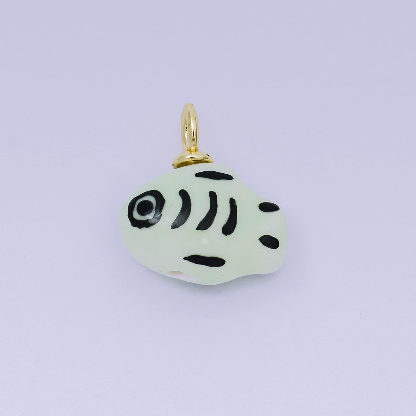 24K Gold Filled 20mm Ceramic Art Under The Sea Fish Animal Charm in Teal, Green & Yellow | AF-1261