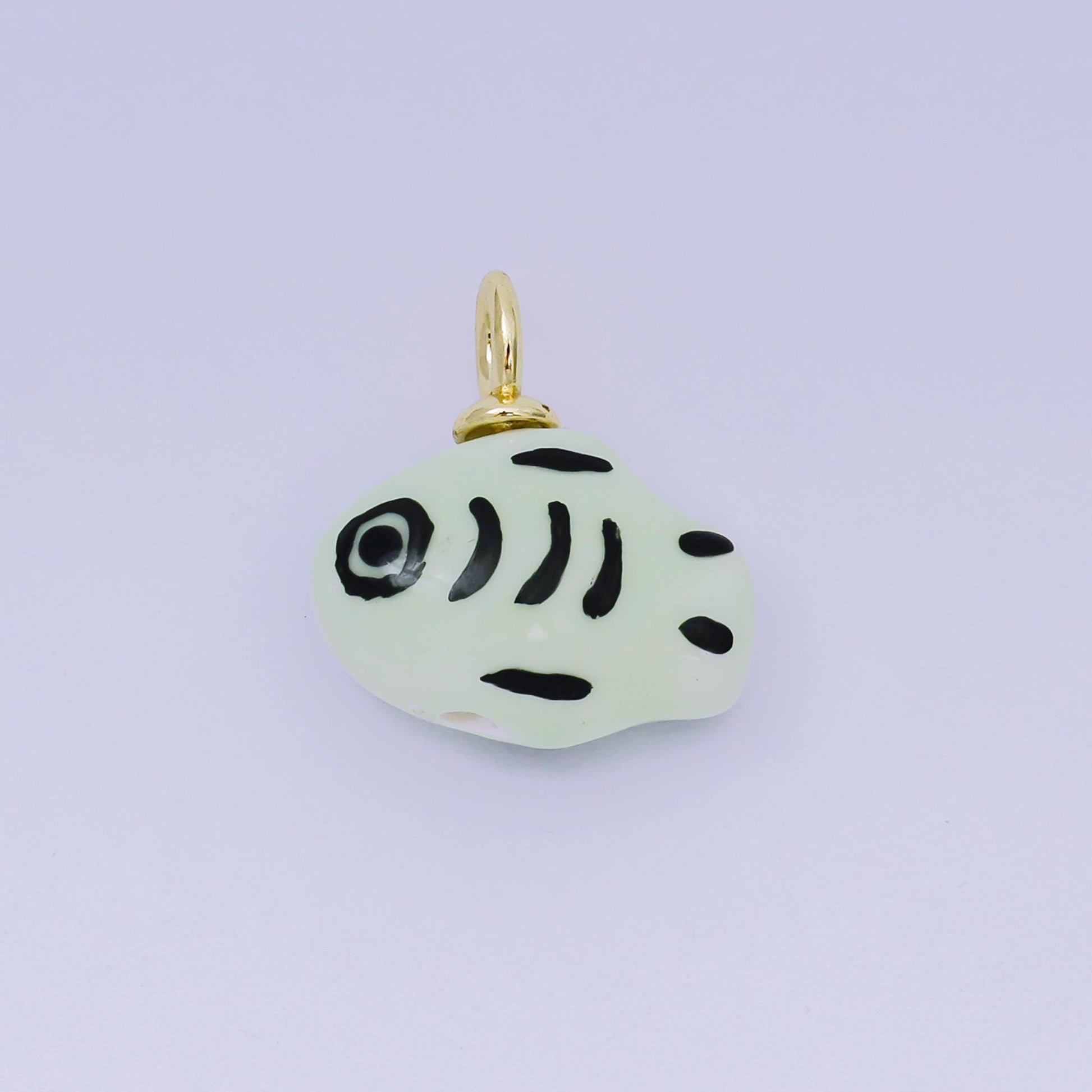 24K Gold Filled 20mm Ceramic Art Under The Sea Fish Animal Charm in Teal, Green & Yellow | AF-1261