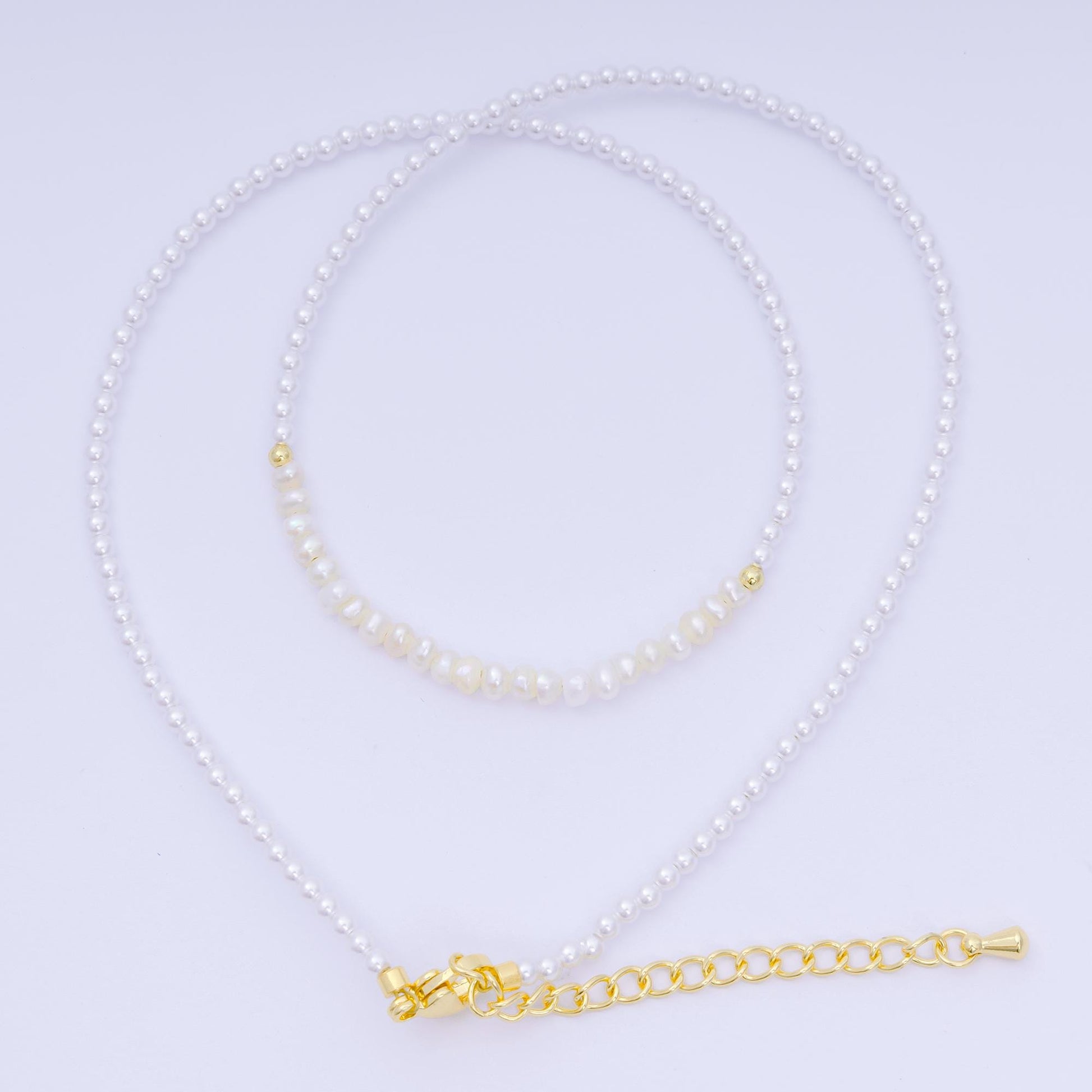 24K Gold Filled Freshwater Pearl Colorful Gemstone Bead Necklace 16.92 Inch with Extender | WA-3649 - WA-3657