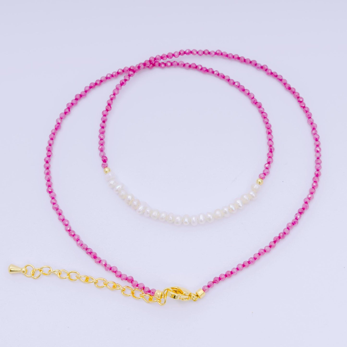 24K Gold Filled Freshwater Pearl Colorful Gemstone Bead Necklace 16.92 Inch with Extender | WA-3649 - WA-3657