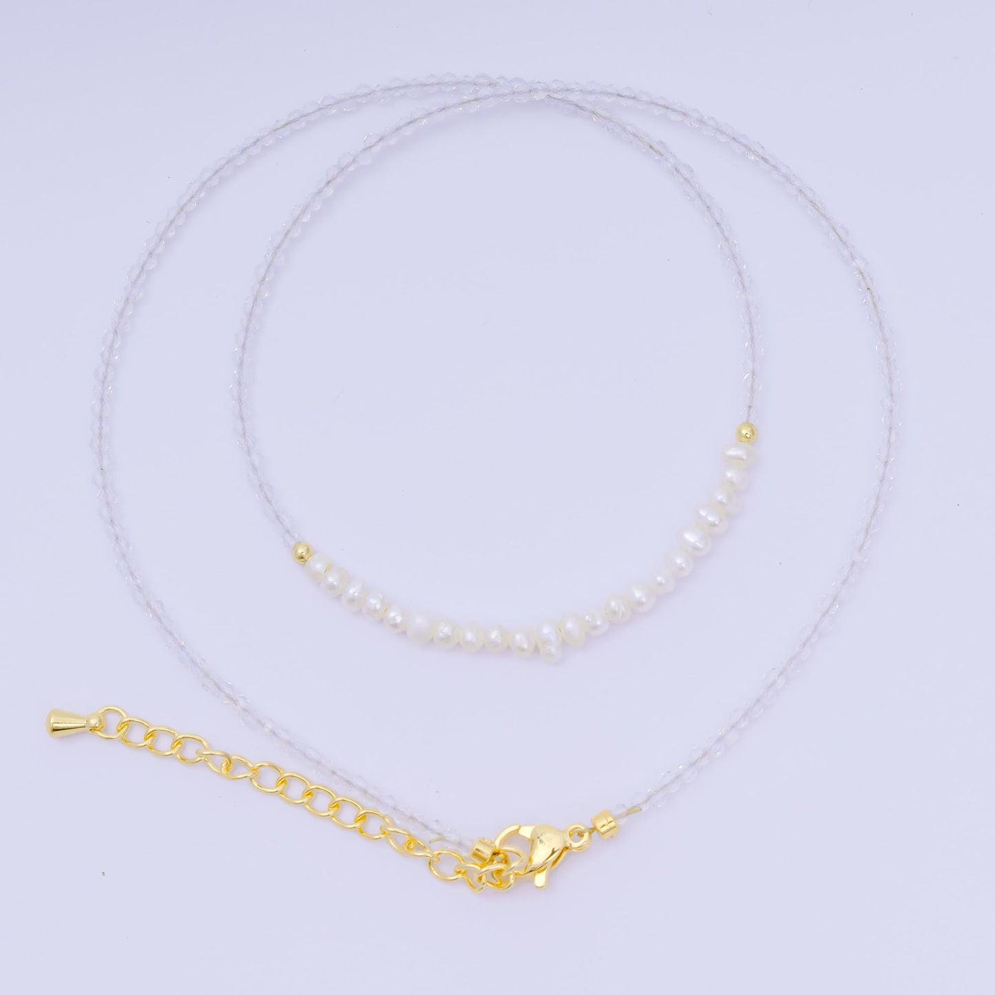 24K Gold Filled Freshwater Pearl Colorful Gemstone Bead Necklace 16.92 Inch with Extender | WA-3649 - WA-3657