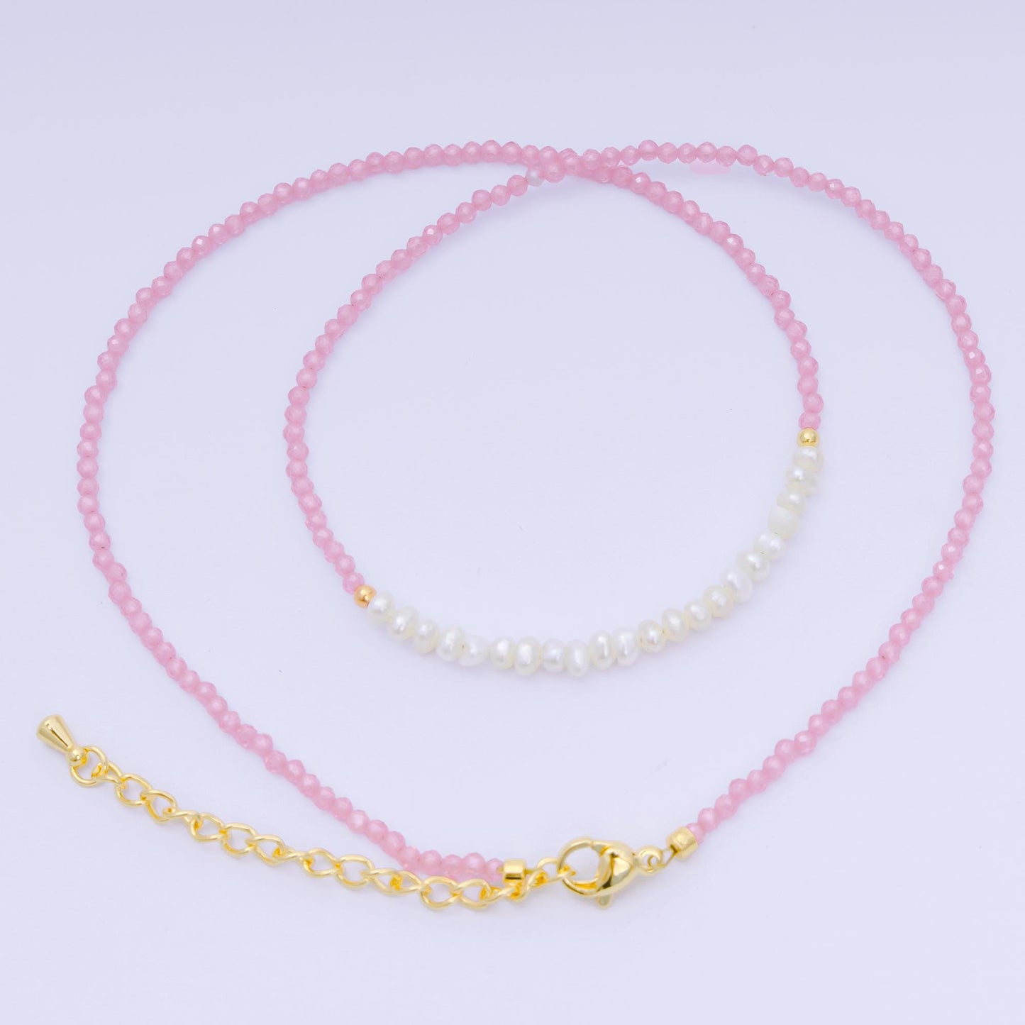 24K Gold Filled Freshwater Pearl Colorful Gemstone Bead Necklace 16.92 Inch with Extender | WA-3649 - WA-3657
