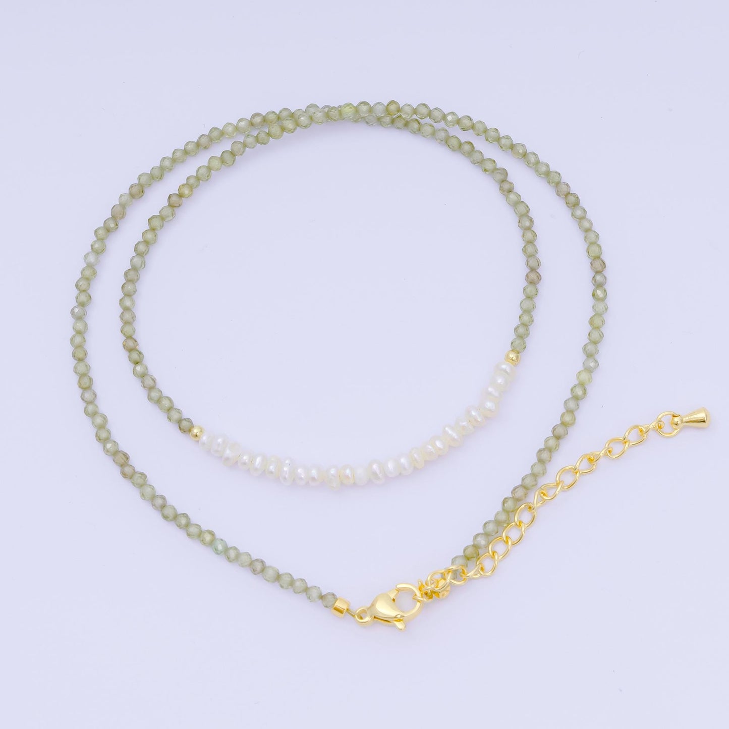 24K Gold Filled Freshwater Pearl Colorful Gemstone Bead Necklace 16.92 Inch with Extender | WA-3649 - WA-3657