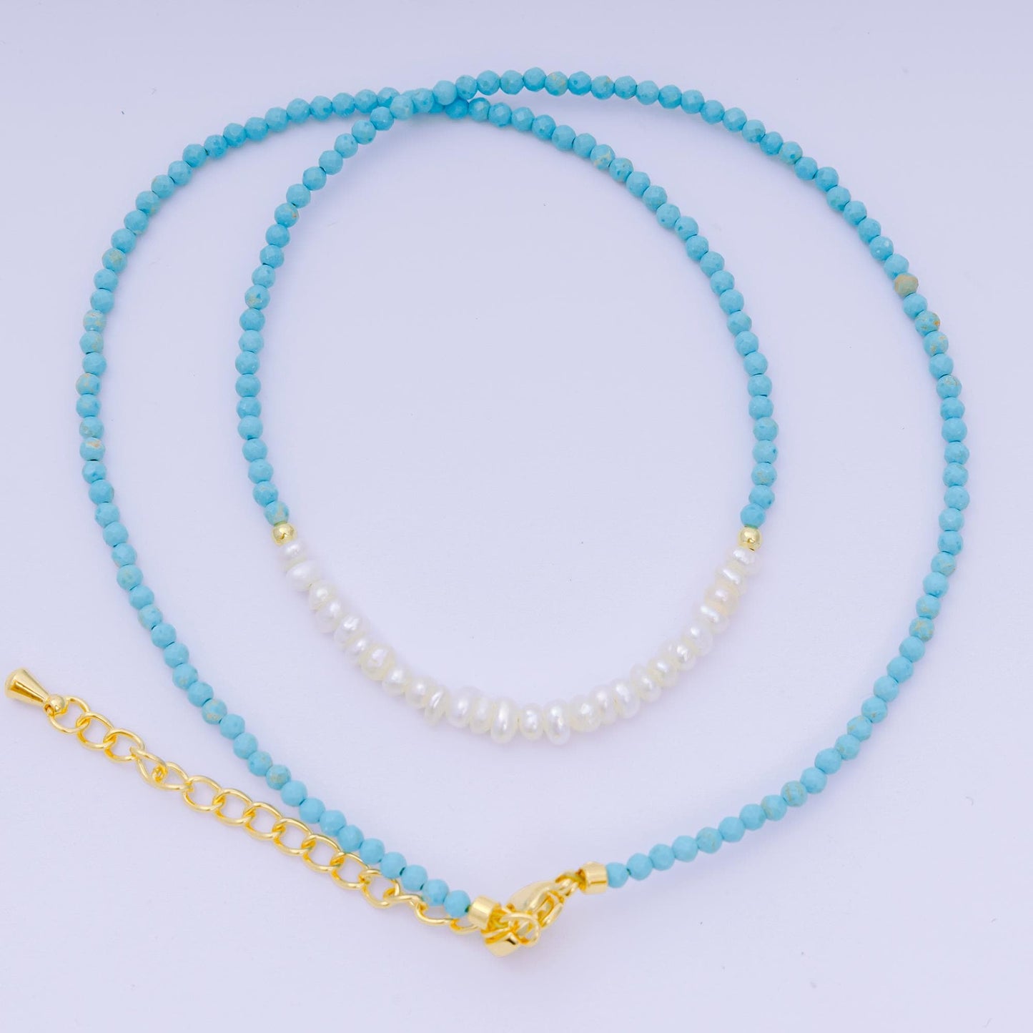 24K Gold Filled Freshwater Pearl Colorful Gemstone Bead Necklace 16.92 Inch with Extender | WA-3658 - WA-3666