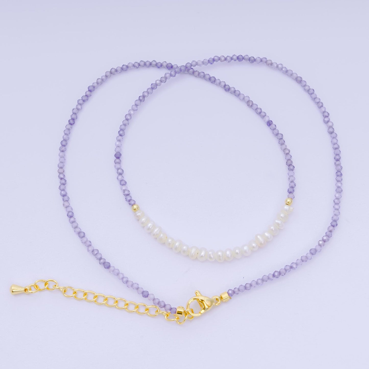 24K Gold Filled Freshwater Pearl Colorful Gemstone Bead Necklace 16.92 Inch with Extender | WA-3658 - WA-3666