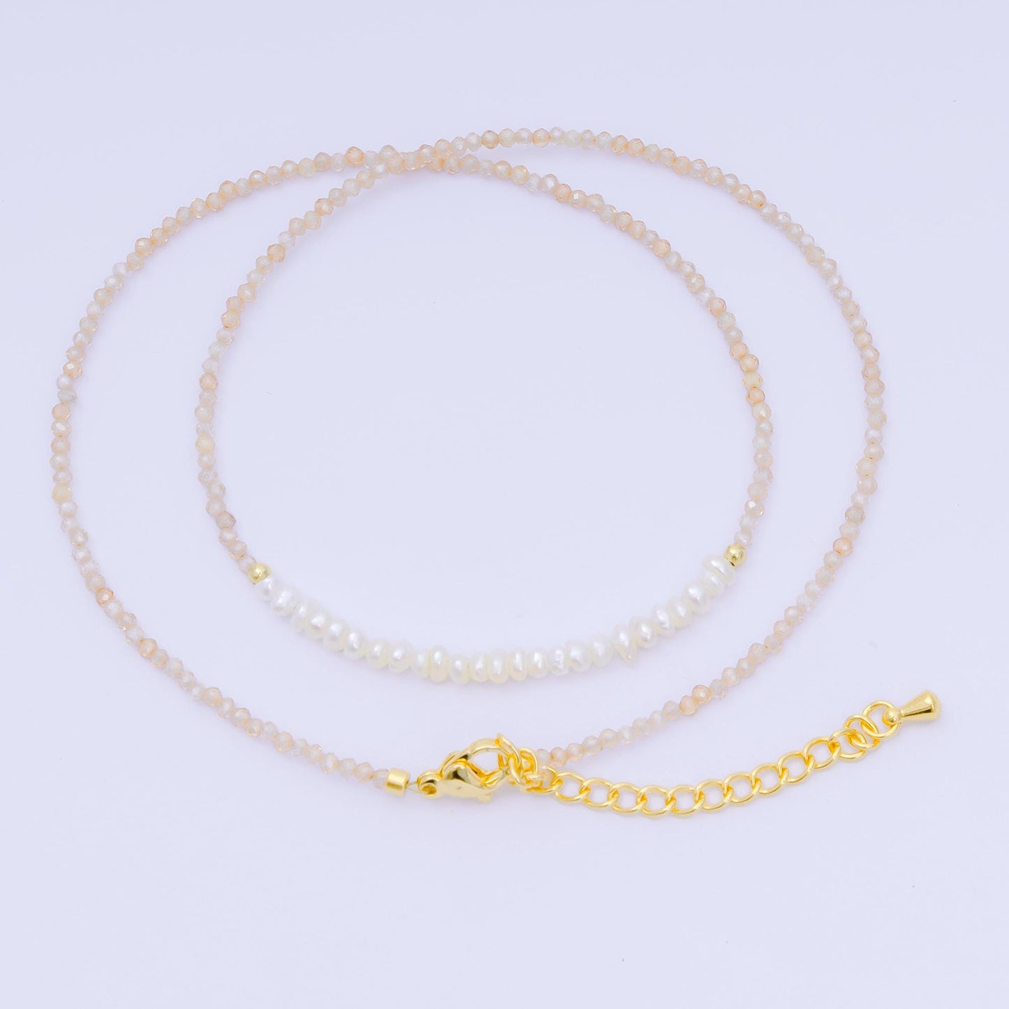 24K Gold Filled Freshwater Pearl Colorful Gemstone Bead Necklace 16.92 Inch with Extender | WA-3658 - WA-3666