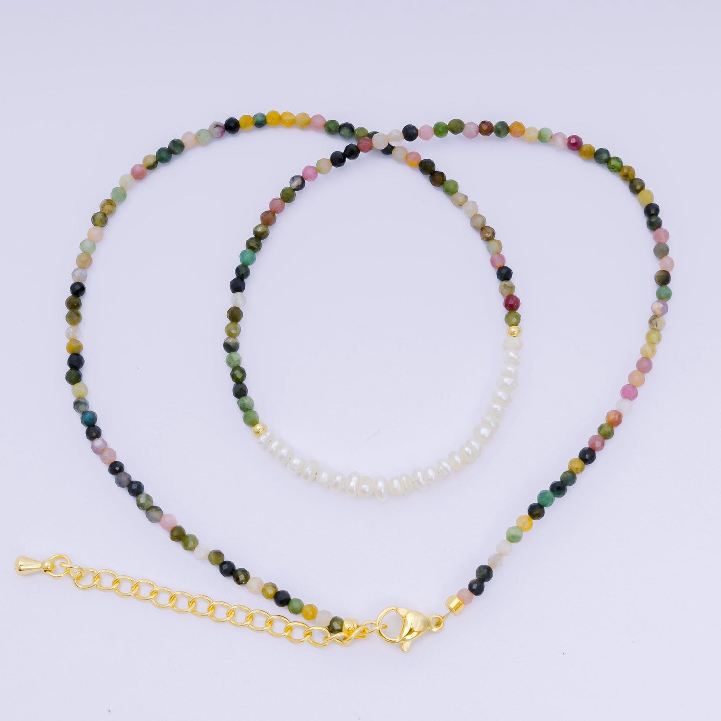 24K Gold Filled Freshwater Pearl Colorful Gemstone Bead Necklace 16.92 Inch with Extender | WA-3667 - WA-3671