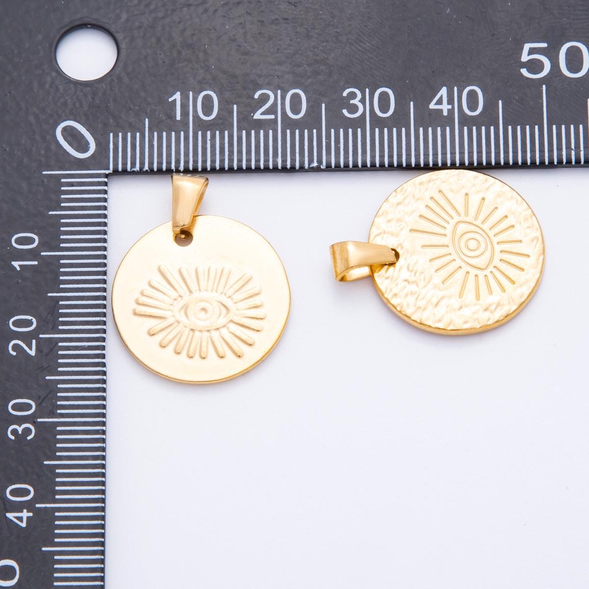 PVD Gold Stainless steel Evil Eye Charm Amulet charm in gold |J-549
