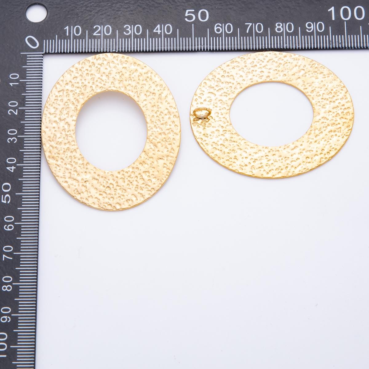 Big Hammered Rustic PVD Gold Stainless Steel Geometric Molten Oblong Charm for Cord Necklace | j-555