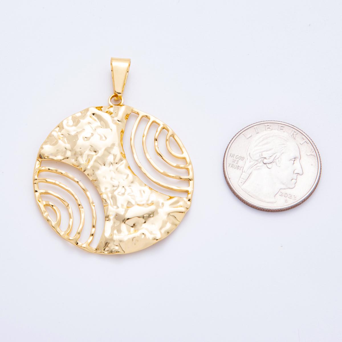 Gold Textured Round Pendant – Modern Geometric Circle Charm for Necklace Jewelry Making J-644